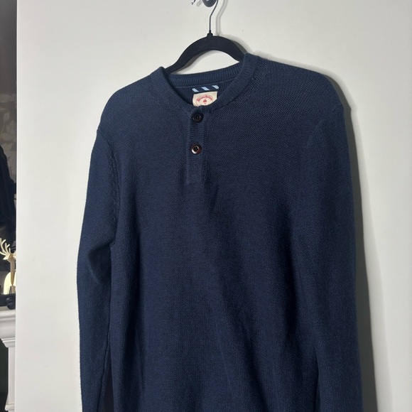 Brooks Brothers Men’s Red Fleece Navy Blue Long Sleeve Cotton Henley Sweater Med - Picture 2 of 6